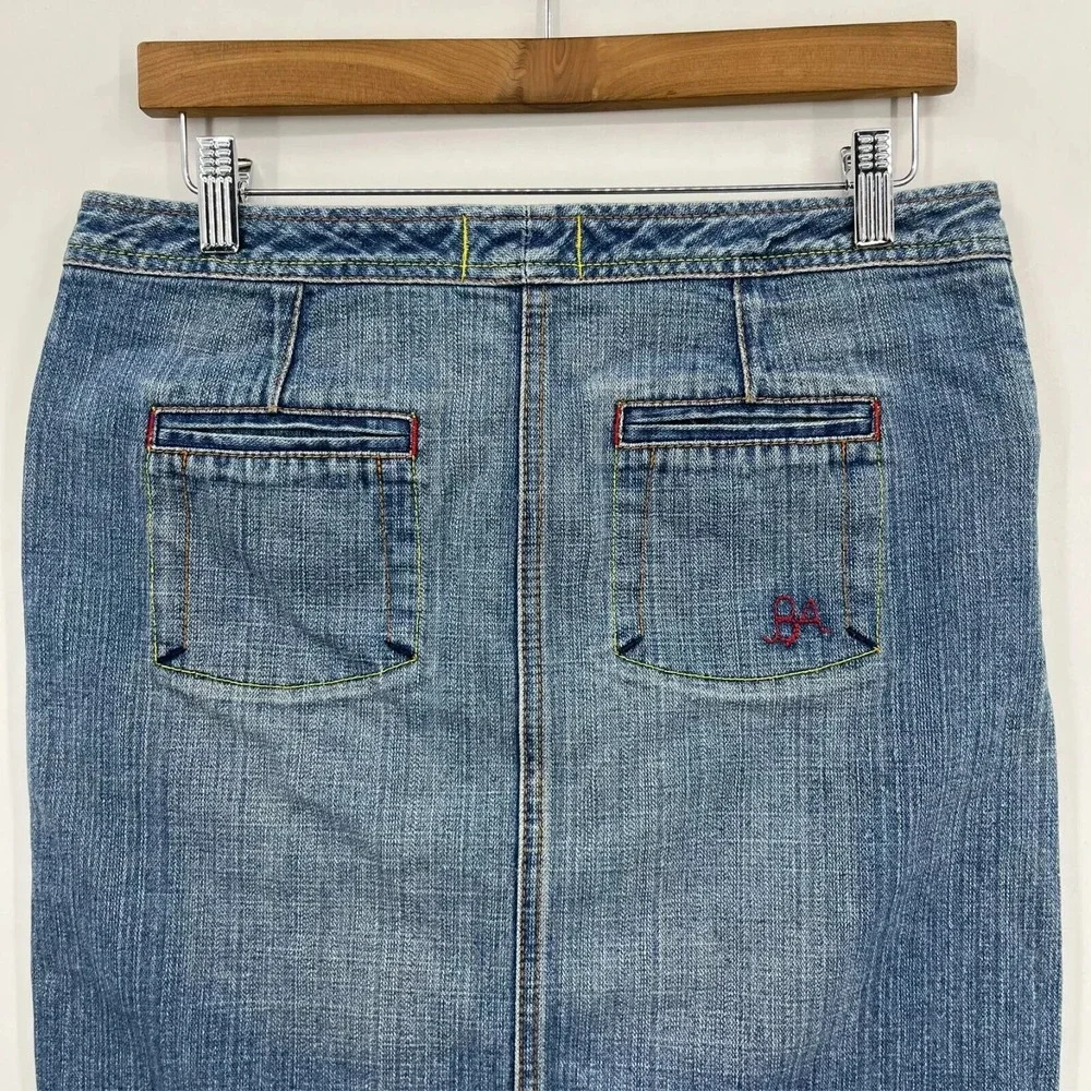 Blue Asphalt Vintage Y2K Denim Skirt Medium Wash Floral Trim Size 5